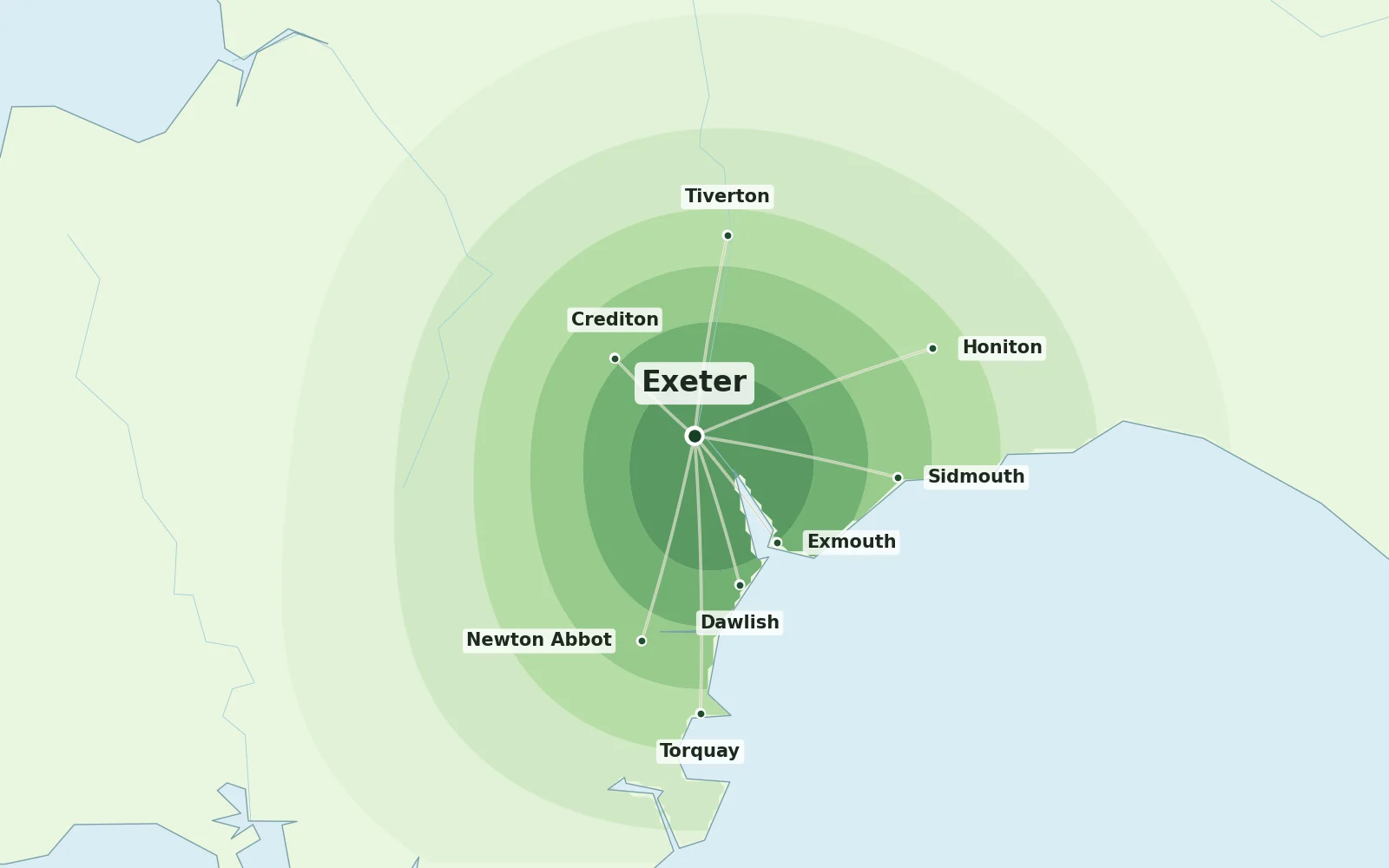 Map of the Exeter area