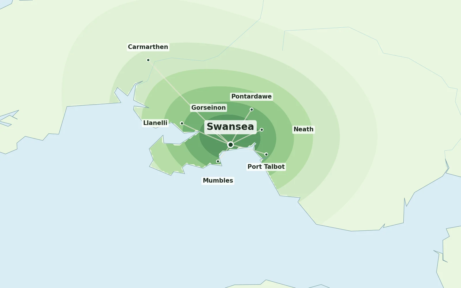 Map of the Swansea area